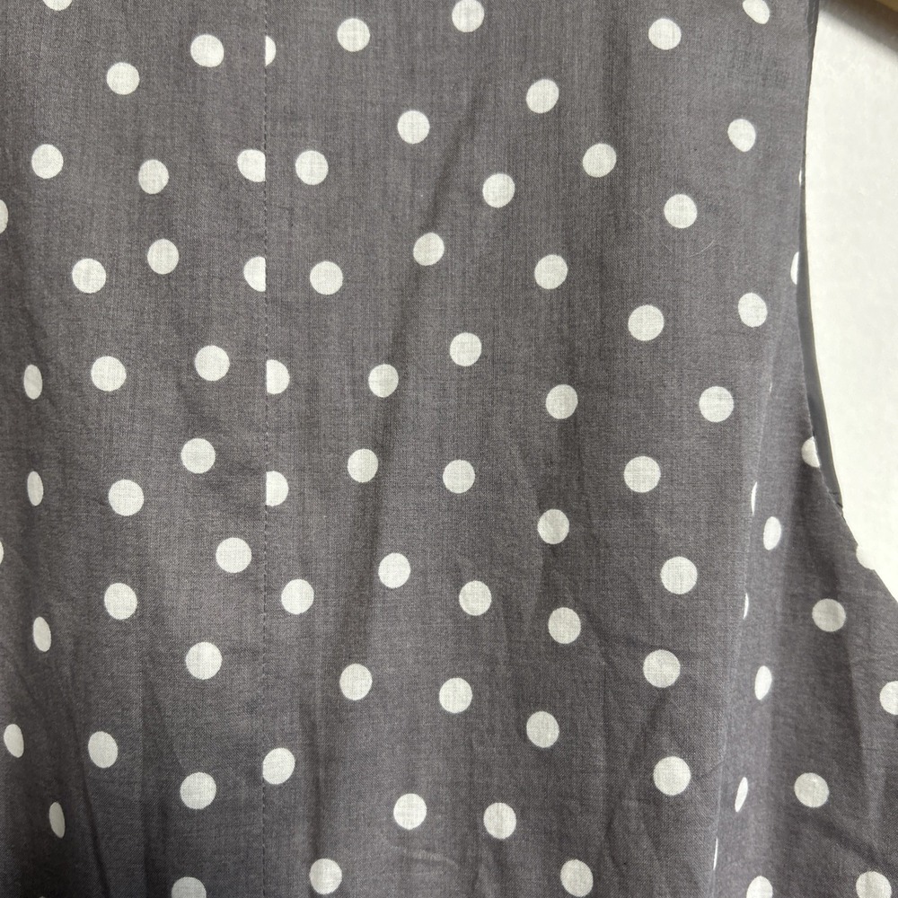 Evan Picone Women's 10 Gray White Polka Dot Dress Belted Sleeveless Collar Zip‎ - Picture 8 of 16